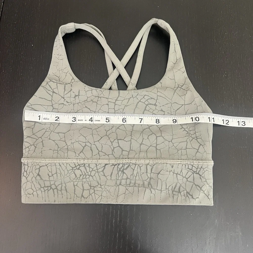 Lululemon‎ Energy Longline Bra Size 2 Gray Thread Dye Crackle Pattern Cross Back